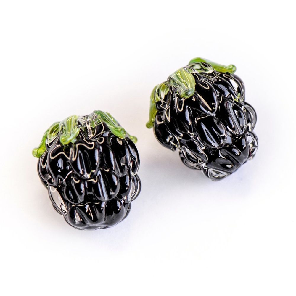 бусина, мурано "ежевика", черный, 15х12 мм