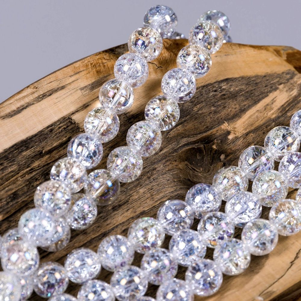 бусина, стекло "кракле", цвет прозрачный/радужный, 12 мм