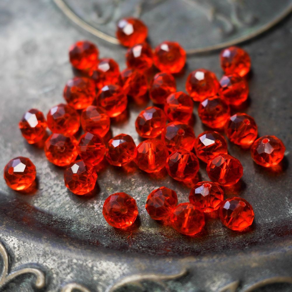 бусина, стекло абакус 10, граненая, цвет оранжево-красный, 10х7 мм 