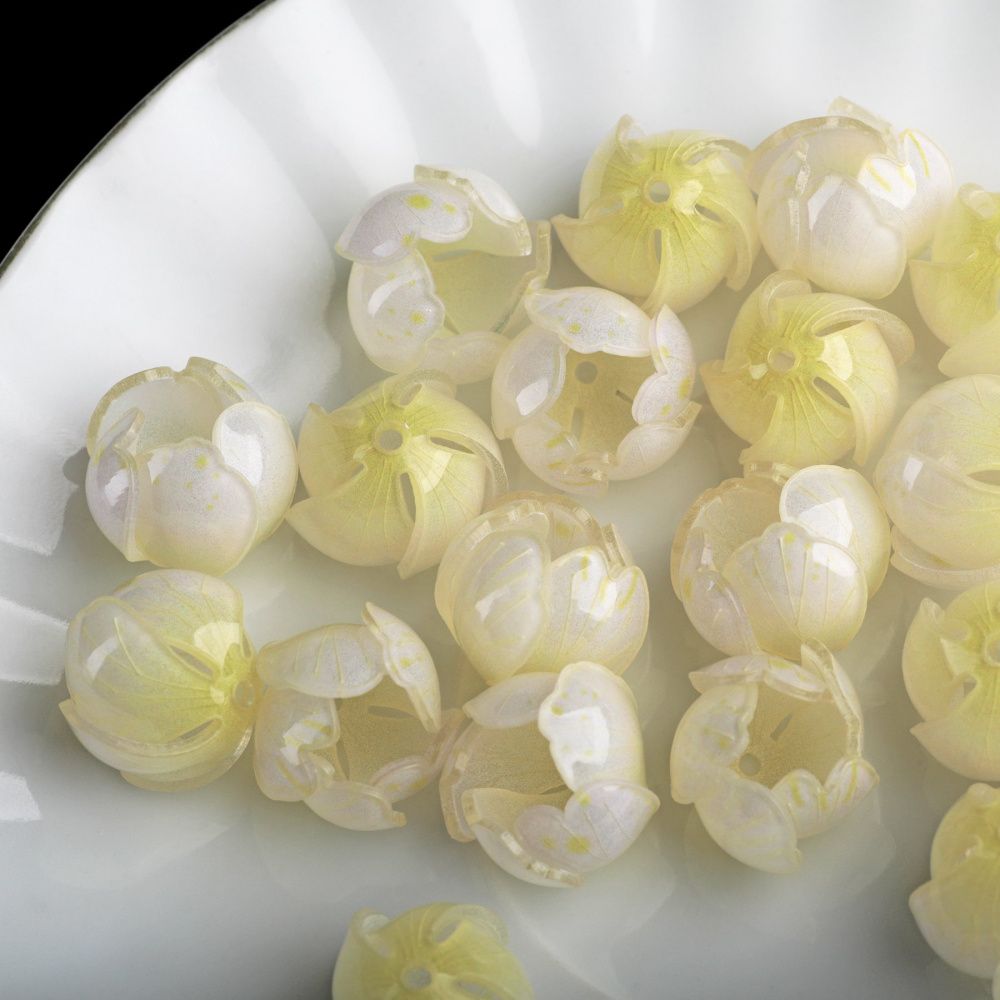 бусина, акрил "бутон", цвет белый/желтый, 14x16x16 мм
