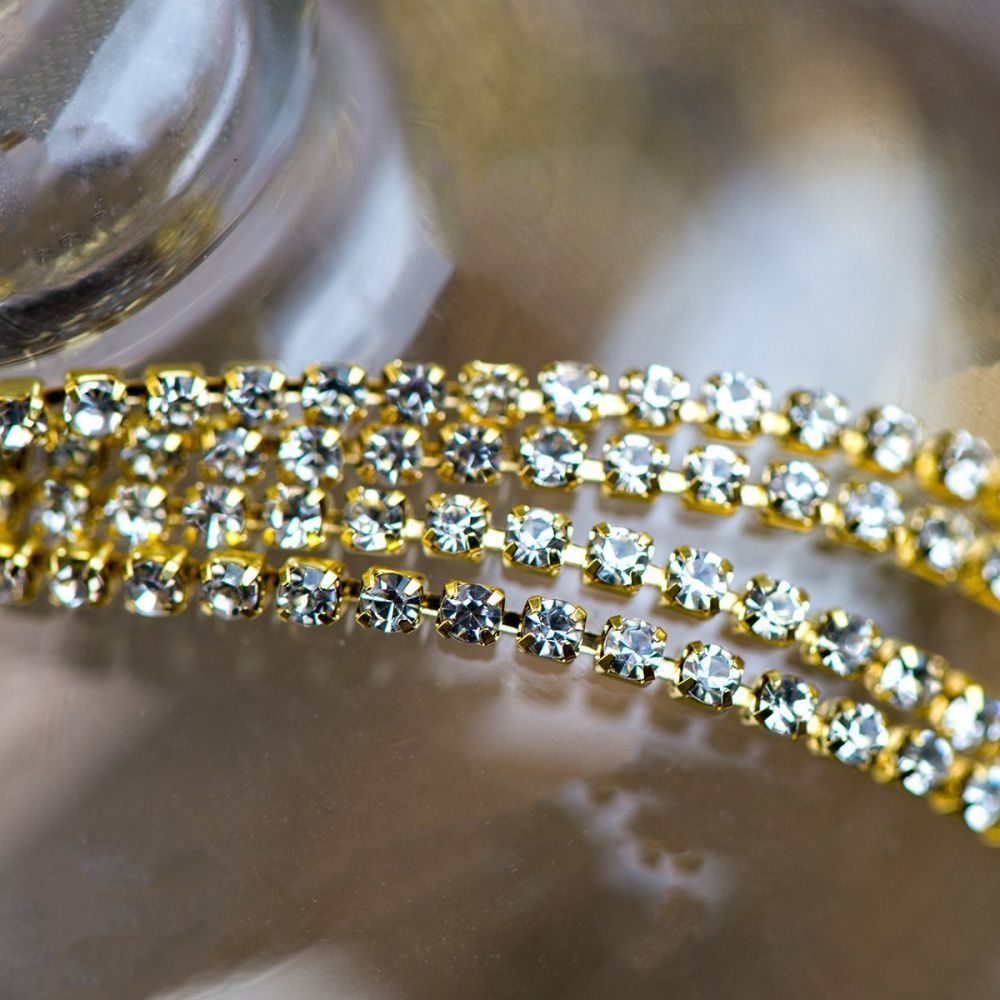 цепочка "стар", со стразами cristal, цвет золото, 2.5 мм, стразовая лента