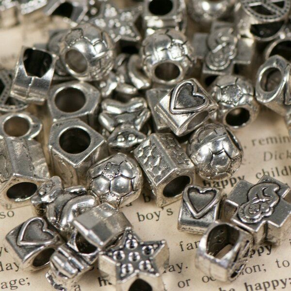 ес бусина металл, цвет античное серебро, размерный микс