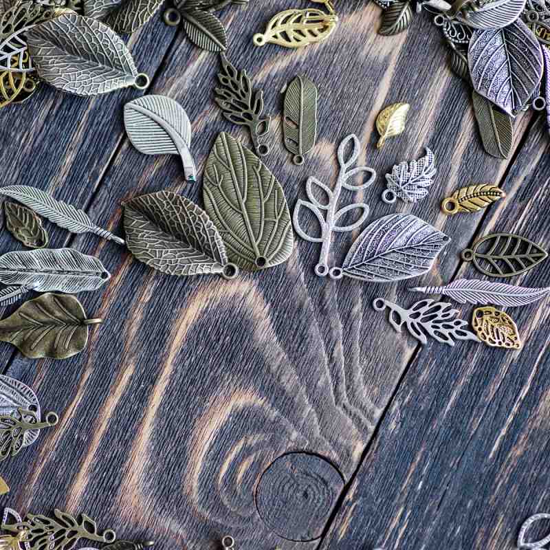 микс металлический из подвесок "листики", цветовой и размерный микс (уп 20 г)