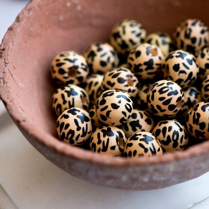 бусина дерево "леопард", цвет бежевый/черный, 12.5x14x13 мм