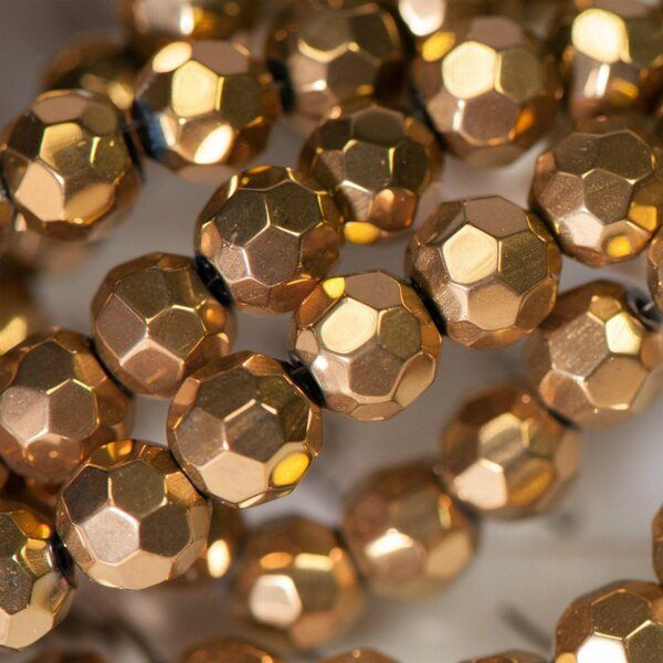 бусина, стекло 6, граненая, цвет темное золото, 6 мм