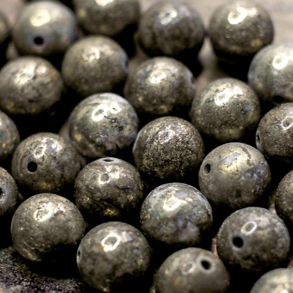 бусина пирит 10, цвет оливково-серый, 10 мм (стренд 10 шт.)
