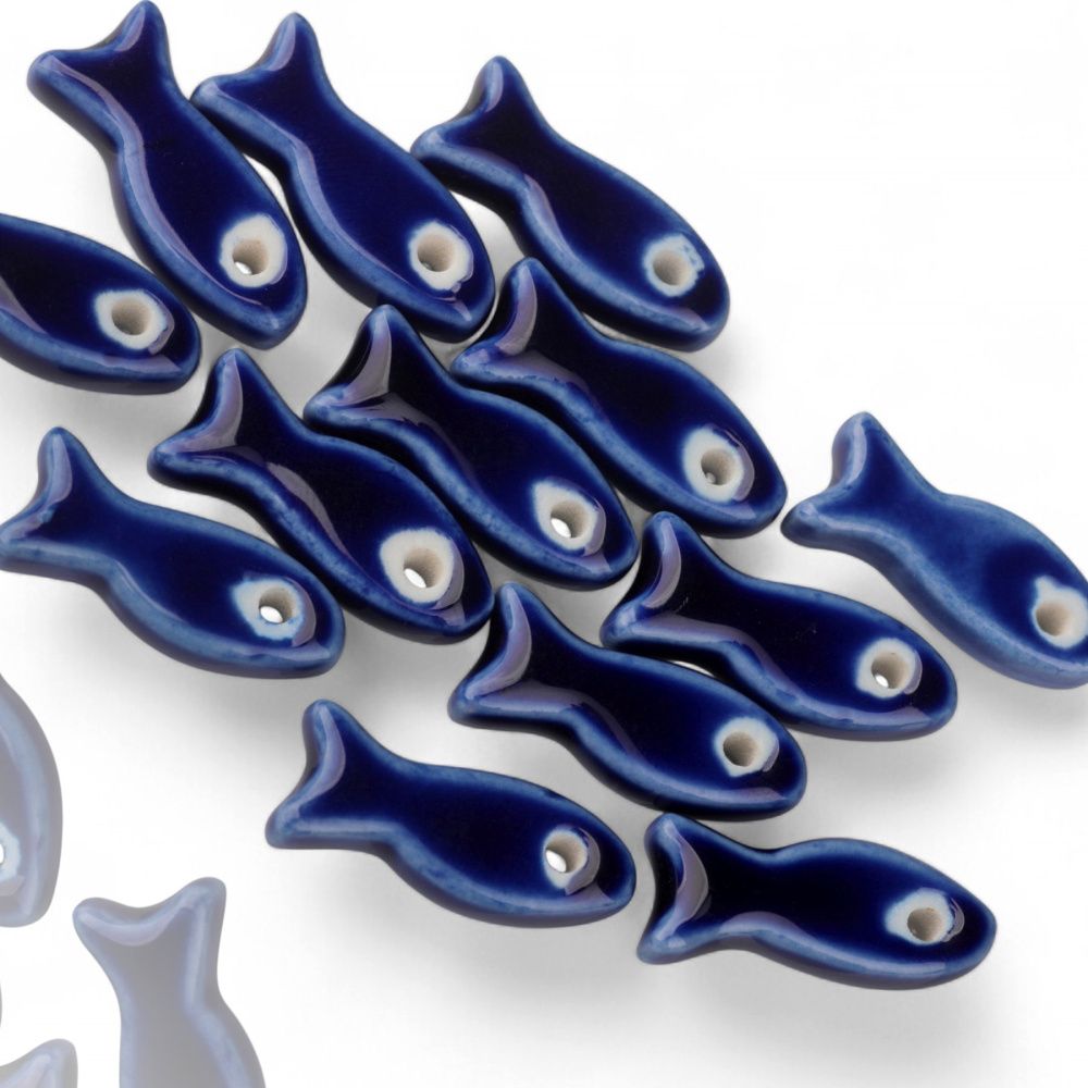 бусина, керамика "рыба", цвет темно-синий, 24-25x10x6 мм