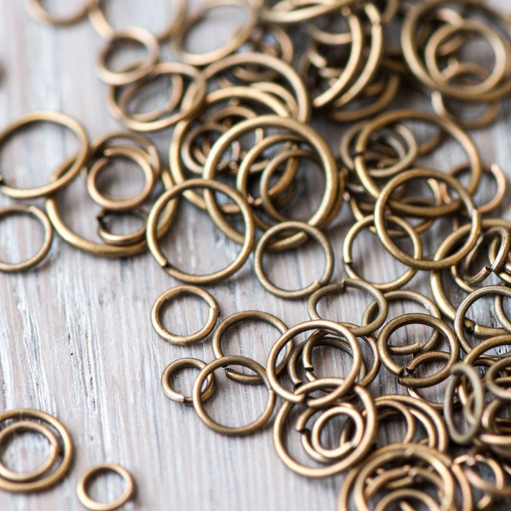 колечко соединительное, цвет античная бронза, размерный микс (уп ок.150 шт)