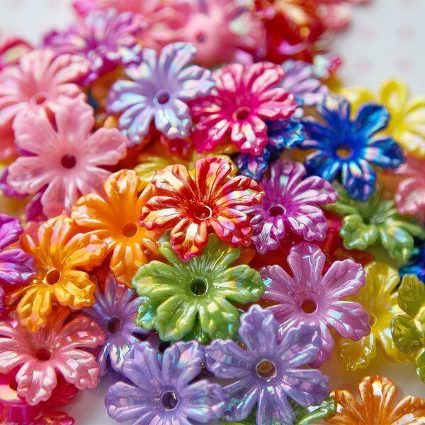 бусина, акрил "лилейник", цветовой микс, 33x33x9 мм