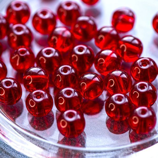 бусина, стекло 10, цвет красный, 10 мм