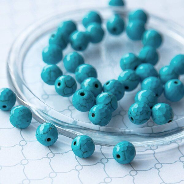 бусина бирюза синтетическая 10, граненая, цвет голубой, 10 мм (стренд 10 шт.)