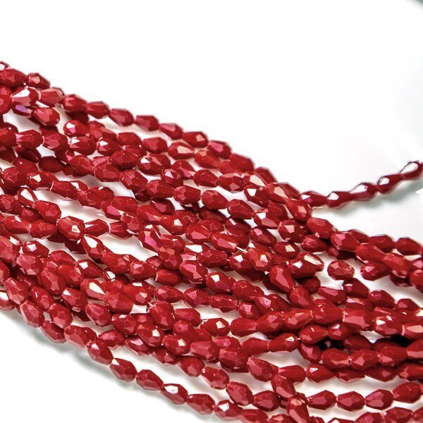 бусина, имитация нефрита, граненая, стекло капля, цвет темно-красный, 6х4 мм