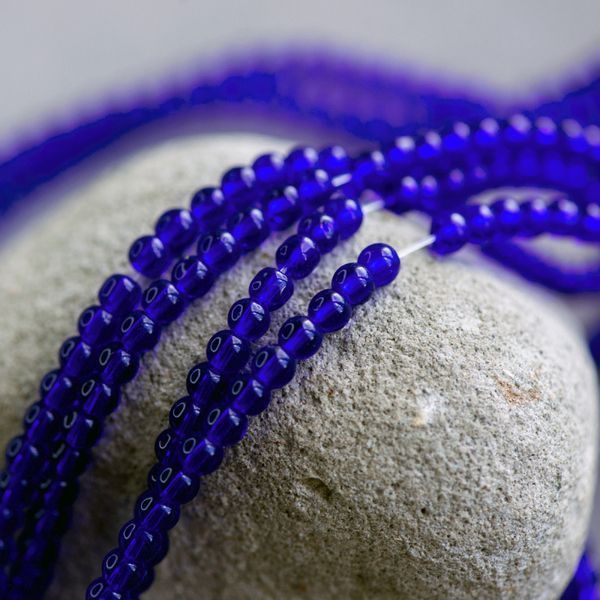 бусина, стекло 4, цвет королевский синий, 4 мм (уп 50+/-5 шт)