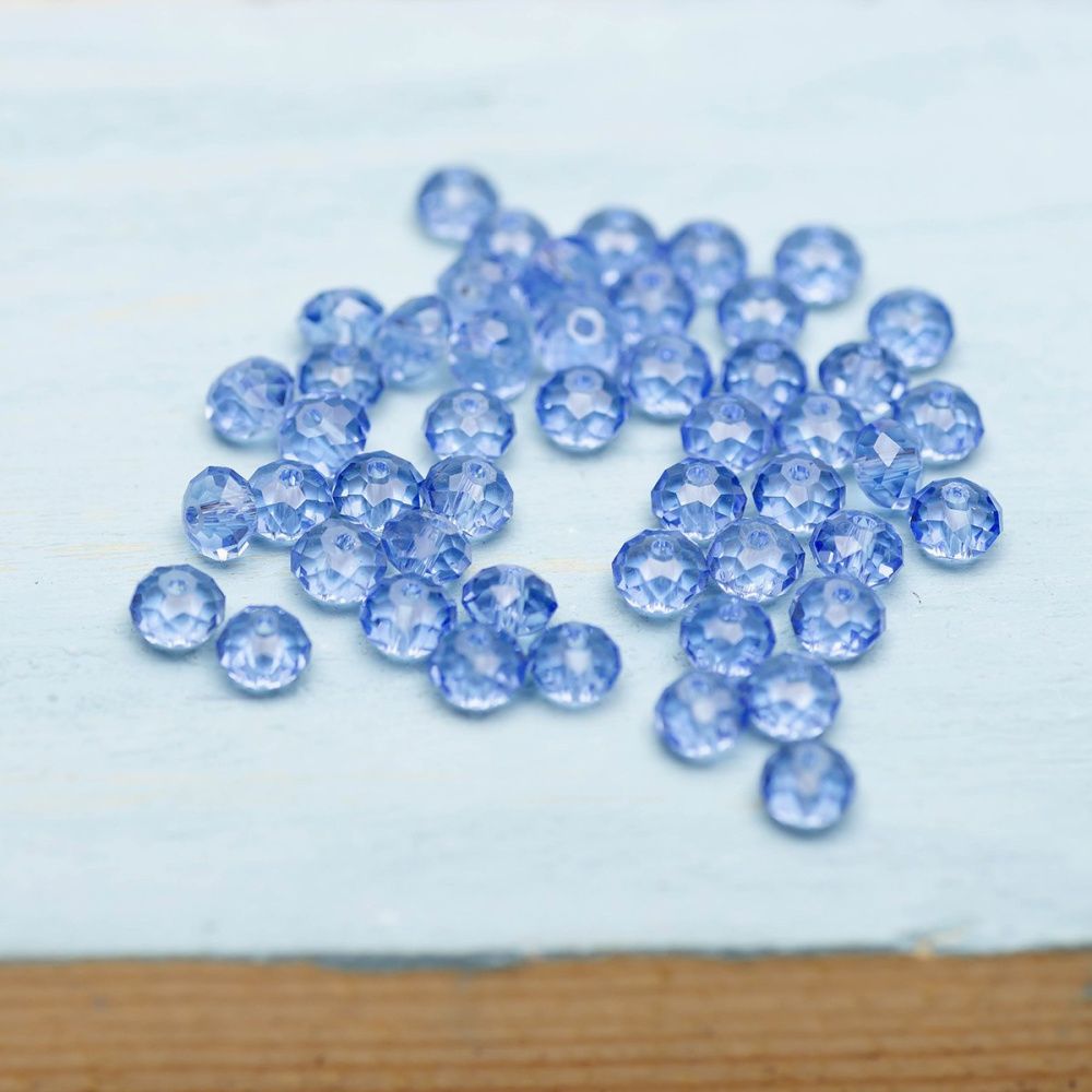 бусина, стекло абакус 6, граненая, цвет голубой, 6х4 мм