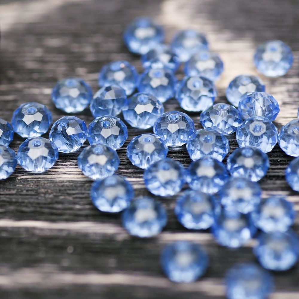 бусина, стекло абакус 6, граненая, цвет голубой, 6х4 мм