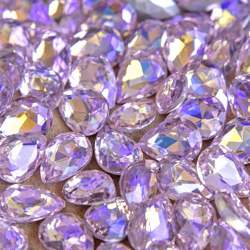 кабошон стекло кристалл, каплевидный, цвет lt.pink ab, 14х10 мм