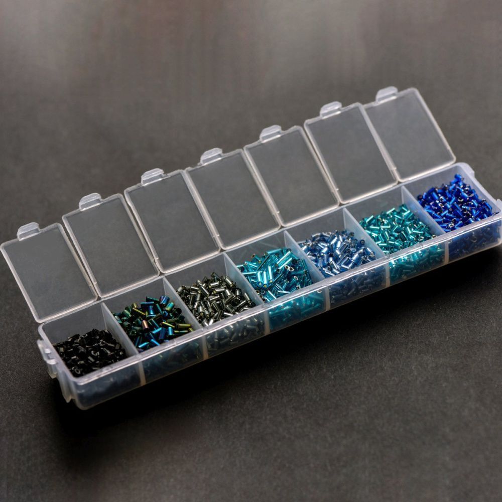 набор бисера стеклярус и рубка "голубой лед", 7 цветов