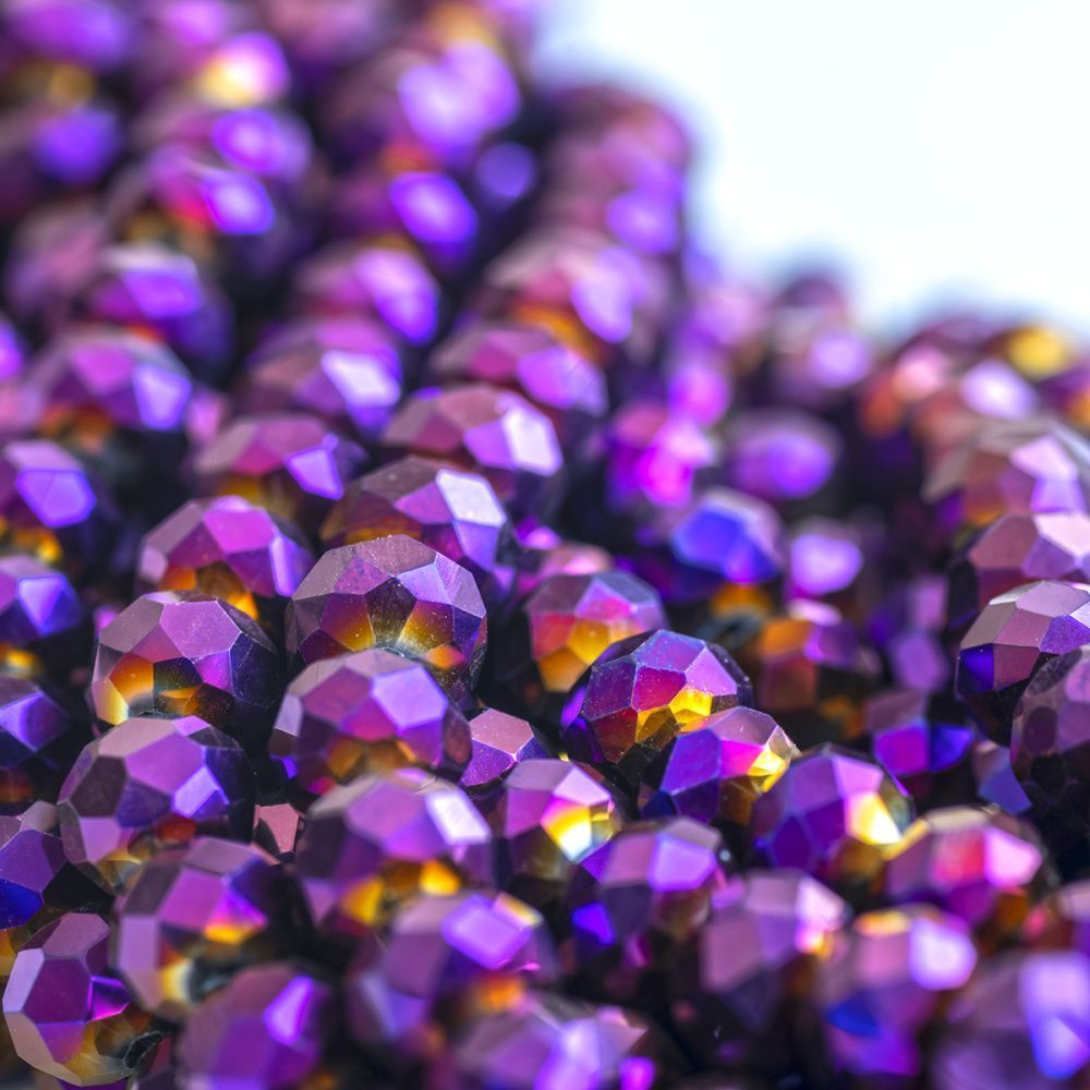 бусина, стекло абакус 8, граненая, цвет фиолетовый зеркальный, 8х6 мм