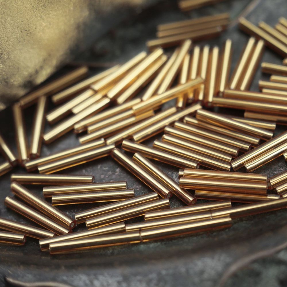 бисер "радуга", стеклярус, цвет металлик золото, 20x2.5 мм (уп 20 г)