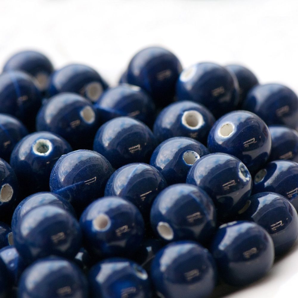 бусина, керамика 12, цвет темно-синий, 12 мм