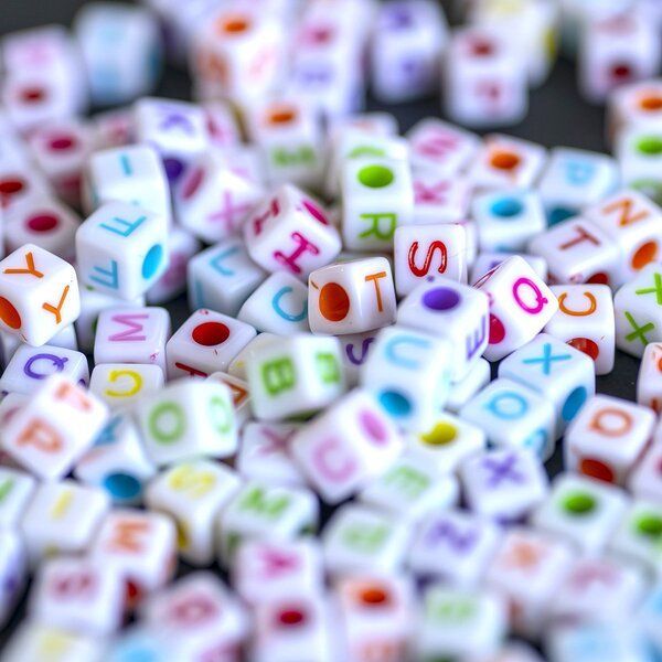 бусина, акрил "английский алфавит цветной", квадратная, 6.5x6.5x6.5 мм