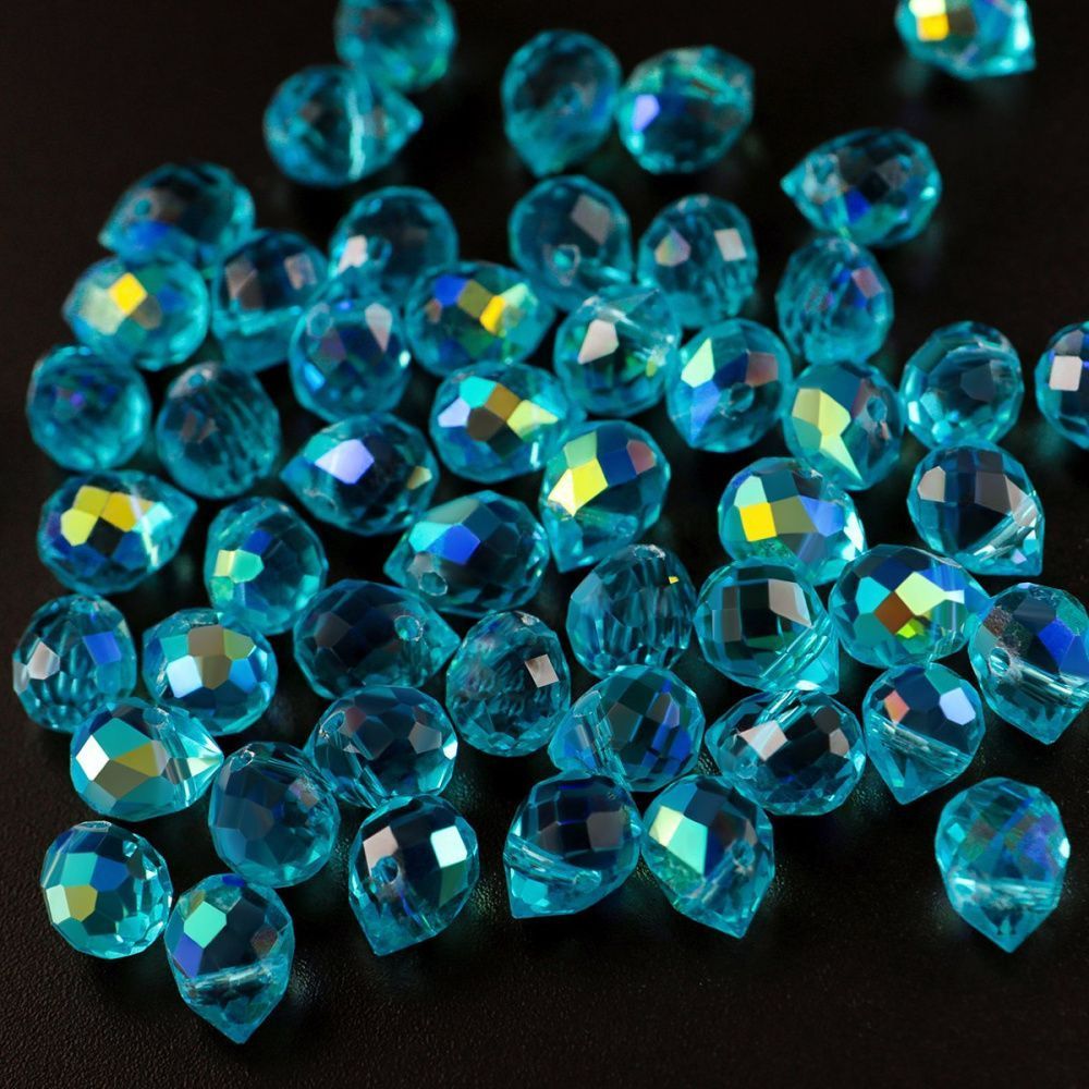 бусина "капля", граненая, стекло, цвет темно-бирюзовый ав, 10-11x8 мм