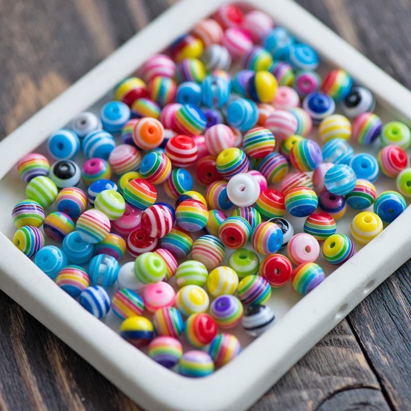 бусина, акрил "полосатики", цветовой микс, 8 мм