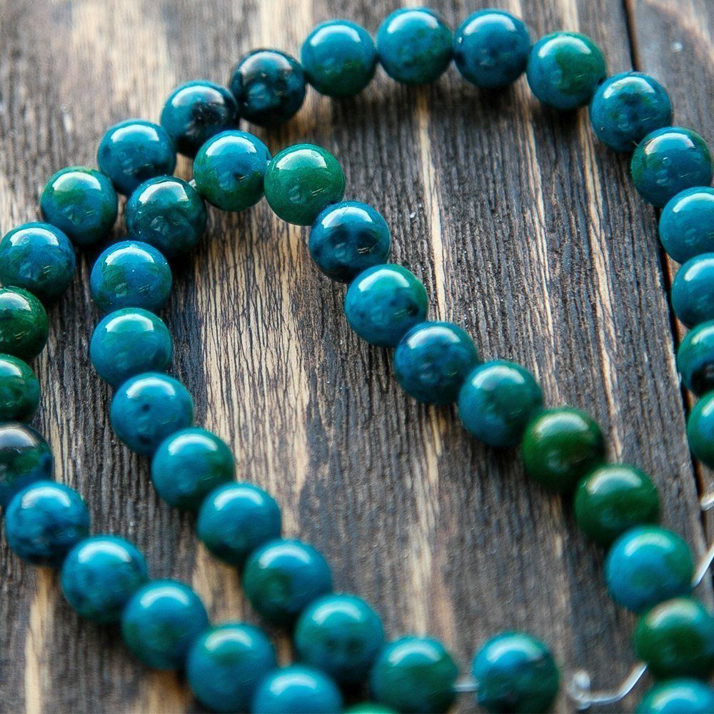 бусина хризоколла 8,2-8,6, цвет сине-зеленый, колорир., 8,2-8,6 мм (стренд 12 шт.)