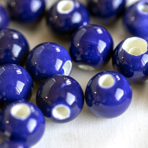 бусина, керамика 10, цвет темно-синий, 10 мм