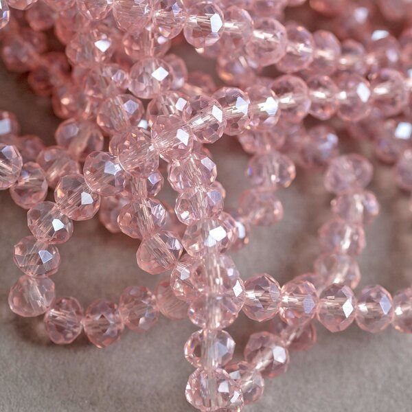 бусина, стекло абакус 6, граненая, цвет розовый радужный, 6х4 мм 