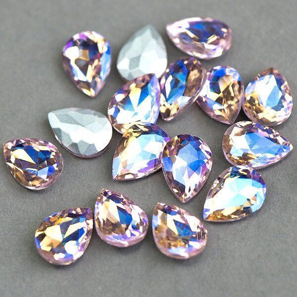 кабошон стекло кристалл, каплевидный, цвет lt.pink ab, 14х10 мм