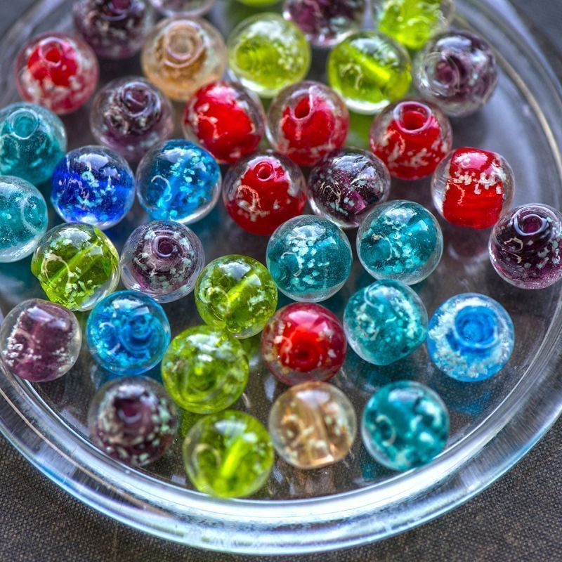 бусина, лэмпворк "сияние", стекло, цветовой микс, 12 мм, светятся в темноте