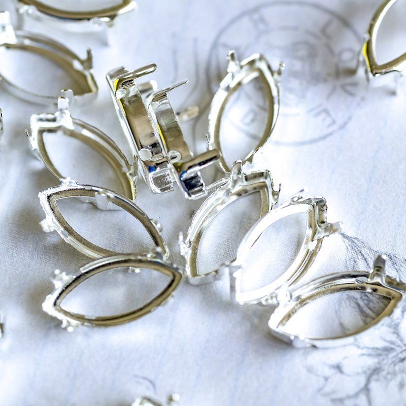 цапы для стразов navette, открытые, серебро, 18х9 мм