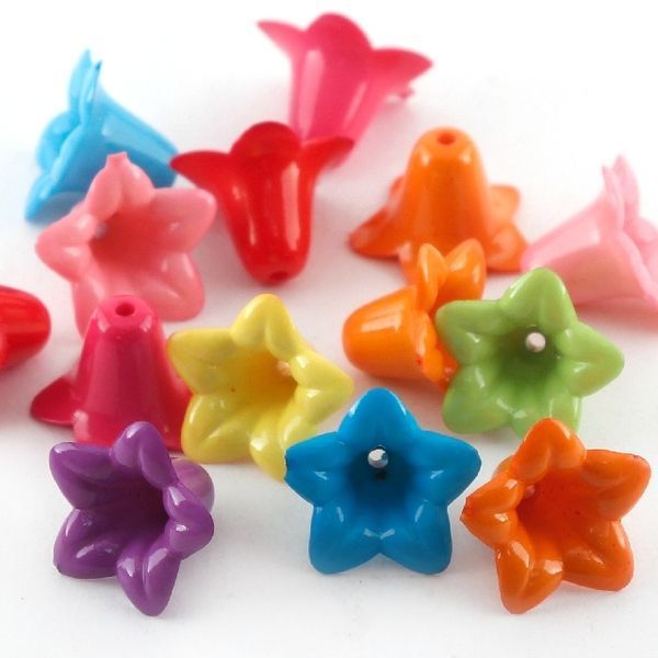 бусина, акрил "колокольчик", цветовой микс, 18х18х12 мм