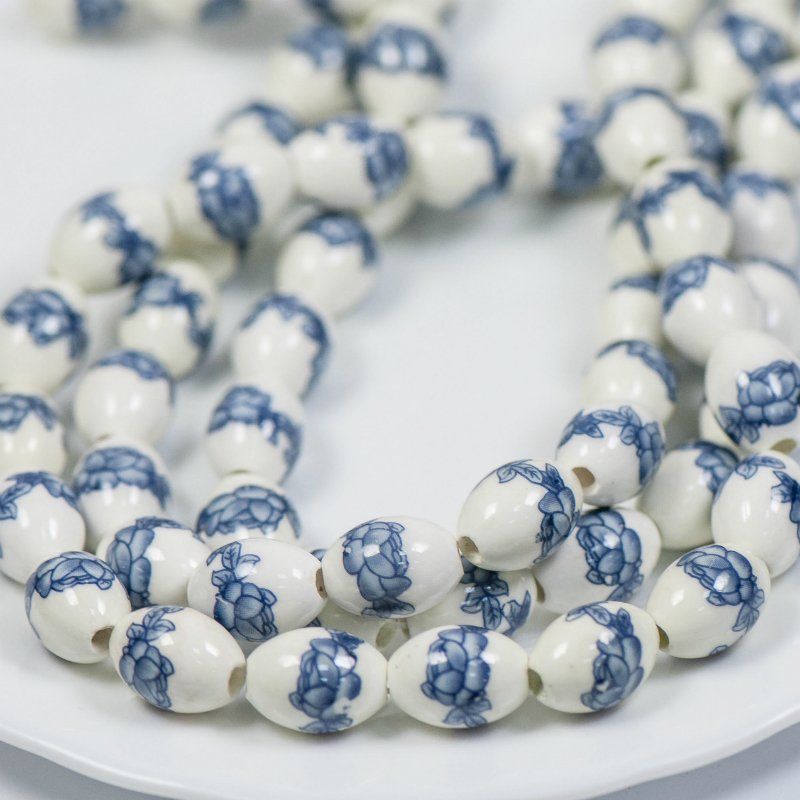 бусина, керамика "сакура", овальная, цвет стальной синий, 16х11 мм