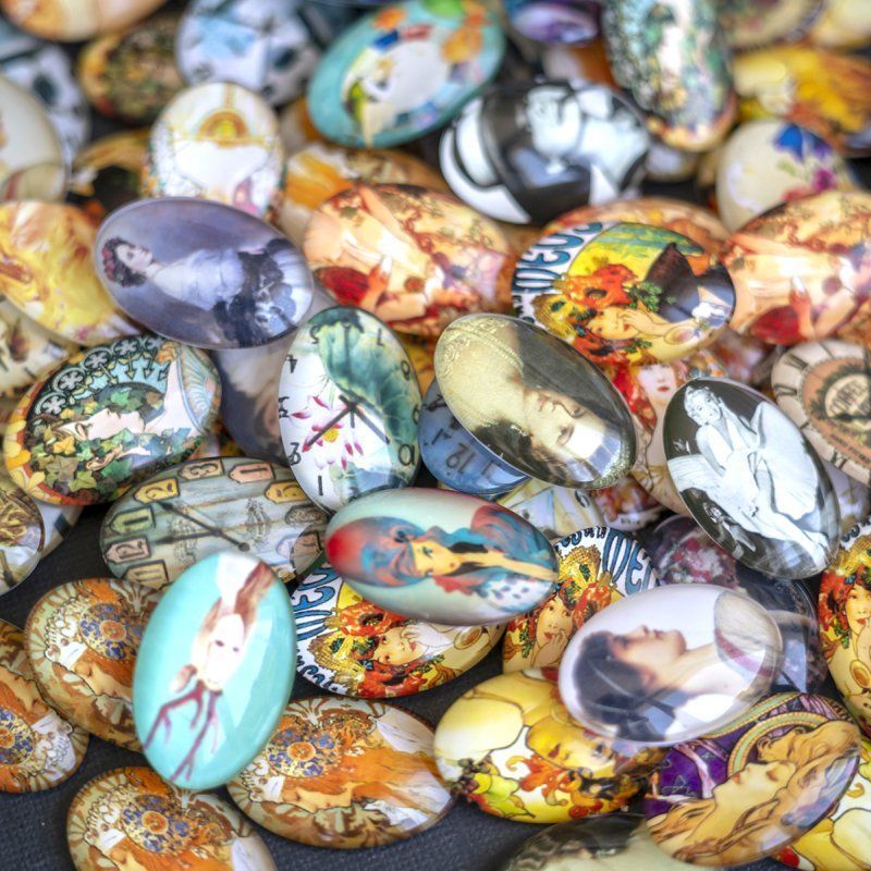 кабошон "микс-принт", стекло, мультиколор, 30х20 мм