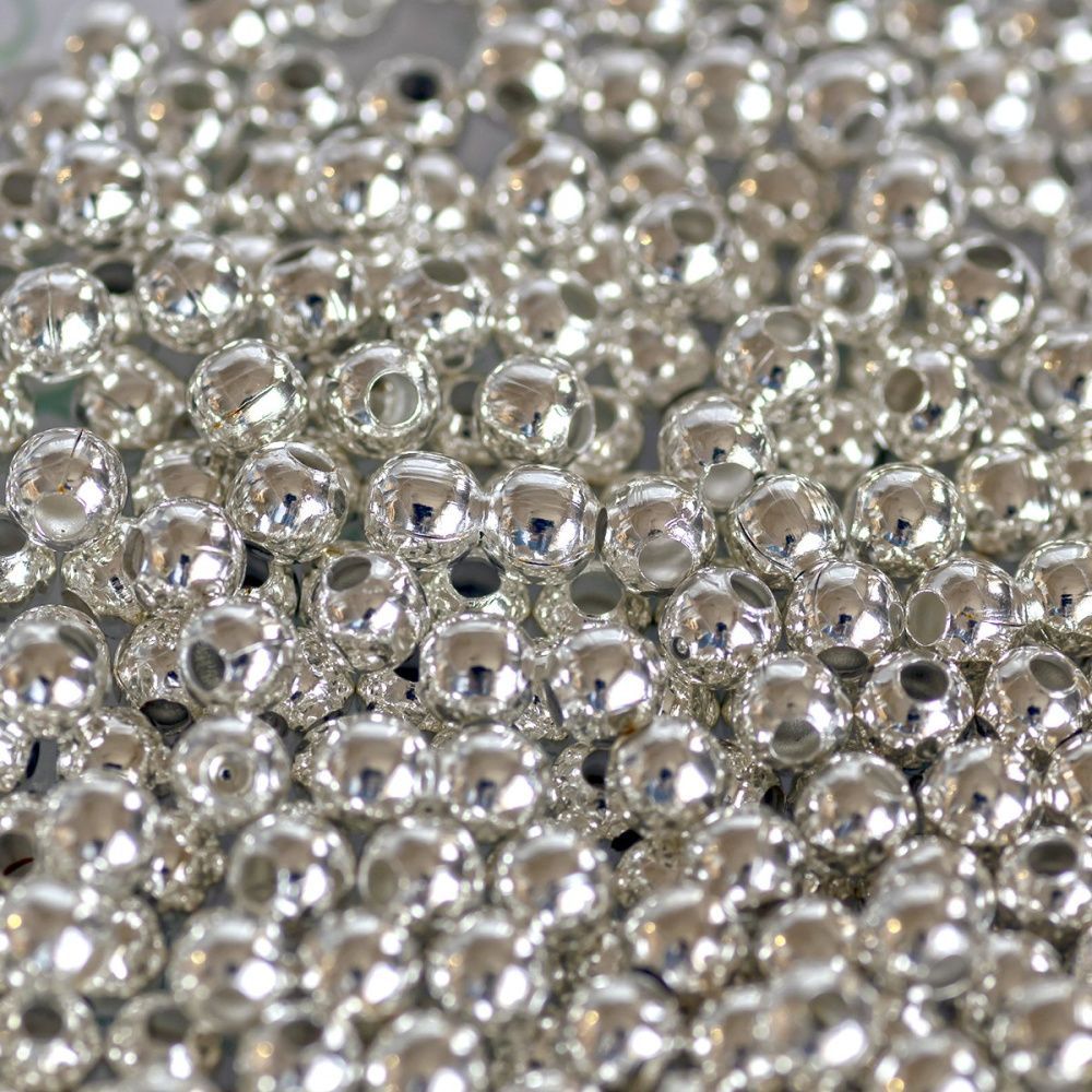 бусина, металл "симпл", цвет серебро, 4 мм (уп 30+/-3 шт)