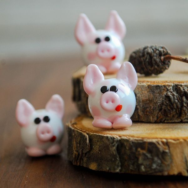 бусина, мурано "поросенок твигги", белый с розовым, 21x15 мм