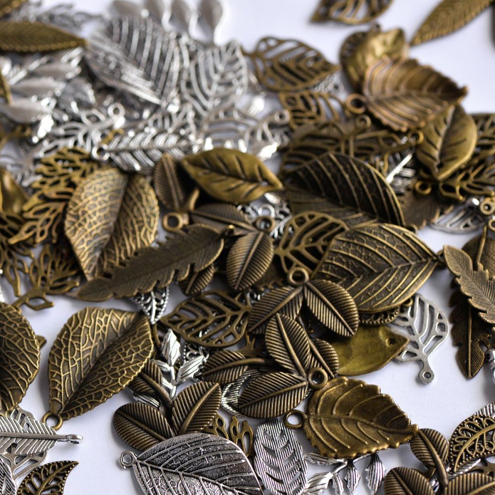 микс металлический из подвесок "листики", цветовой и размерный микс (уп 20 г)