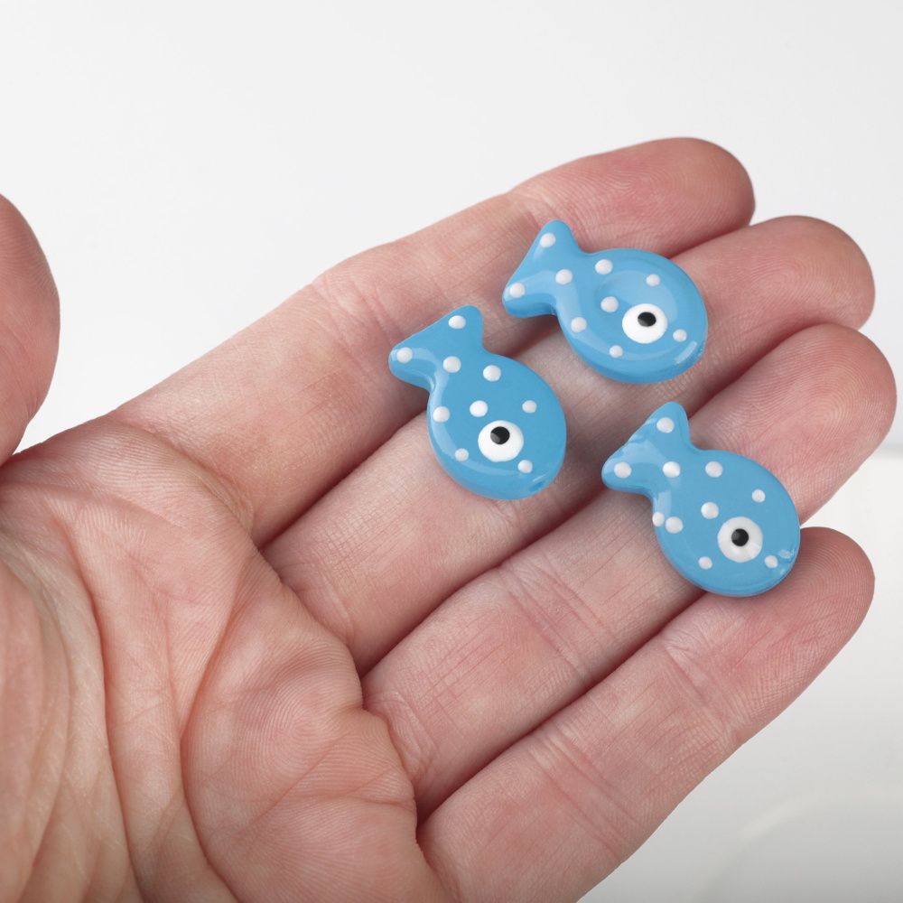 бусина, лэмпворк "рыбка", стекло/эмаль, цвет голубой, 19.5x12.5x6-6.5 мм