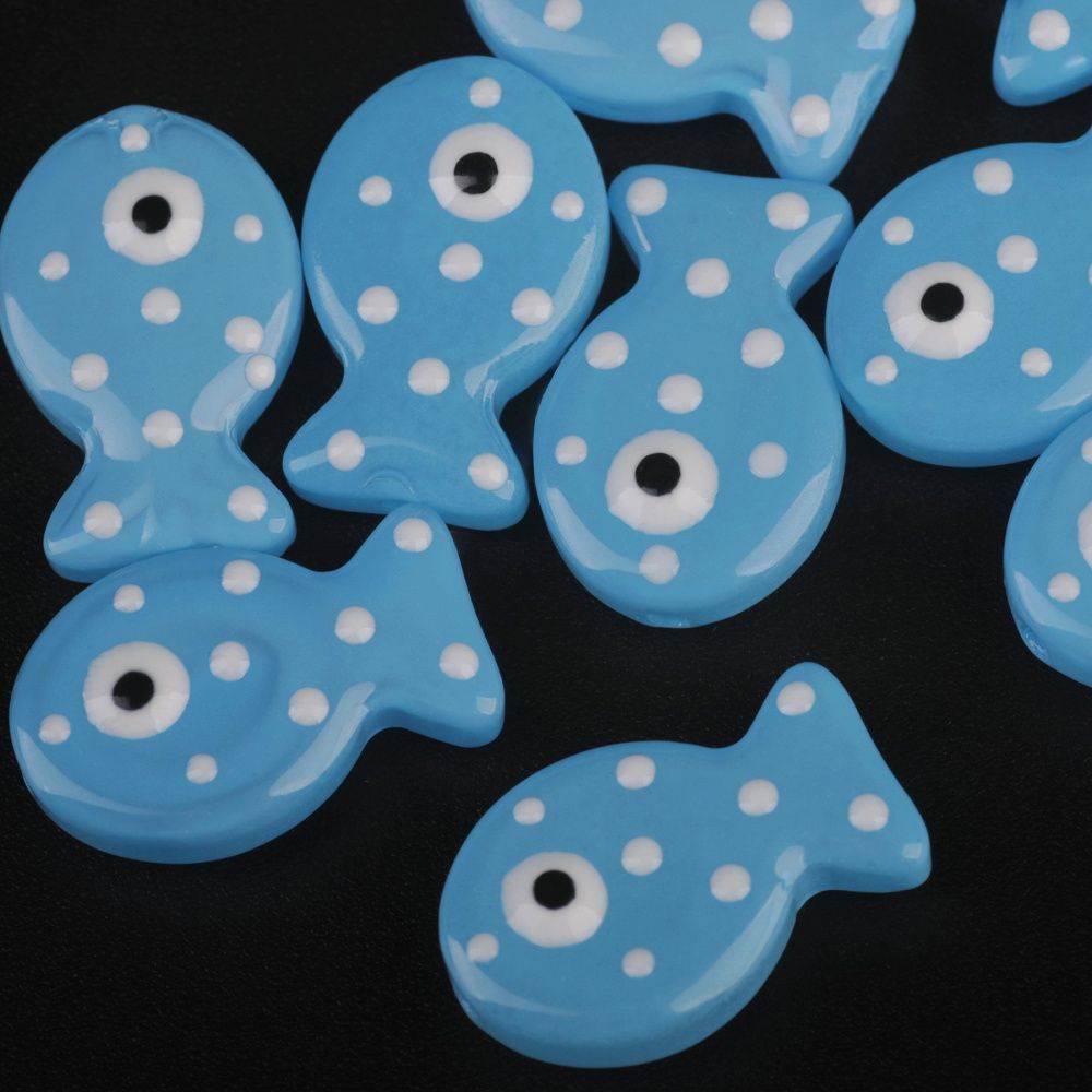 бусина, лэмпворк "рыбка", стекло/эмаль, цвет голубой, 19.5x12.5x6-6.5 мм