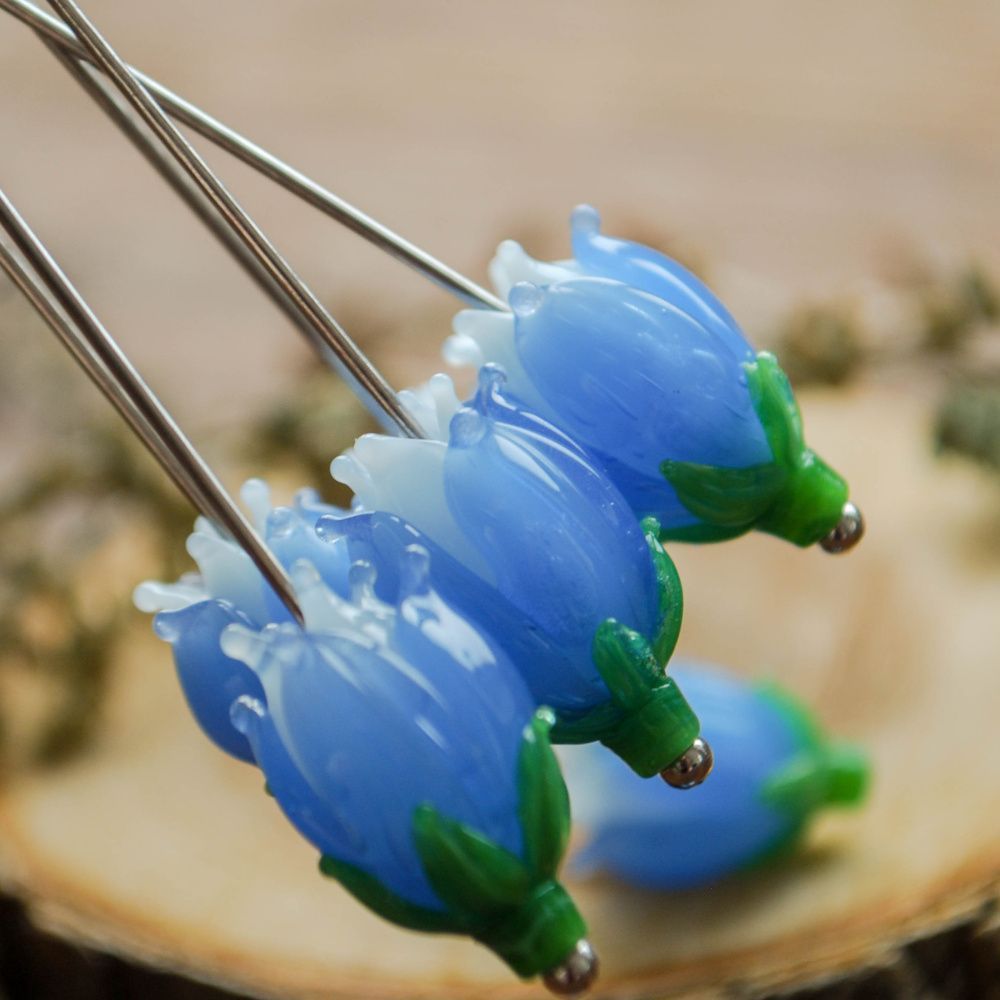 бусина, мурано "колокольчик", фигурная, барвинковый-молочный, 17х14 мм