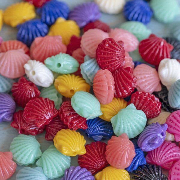 бусина, смола, "ракушка", цветовой микс, 10x11x6-7 мм