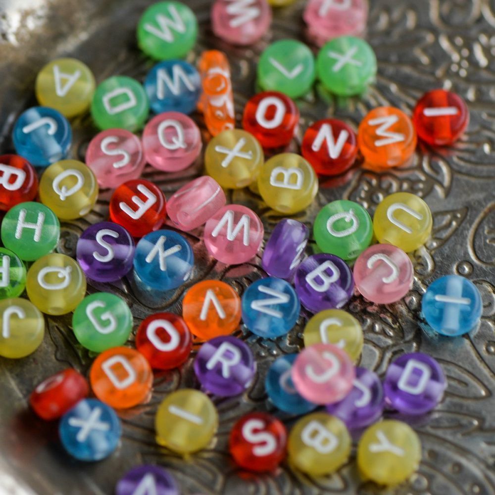 набор бусин плоских 52 шт. с буквами, английский алфавит, микс/белый