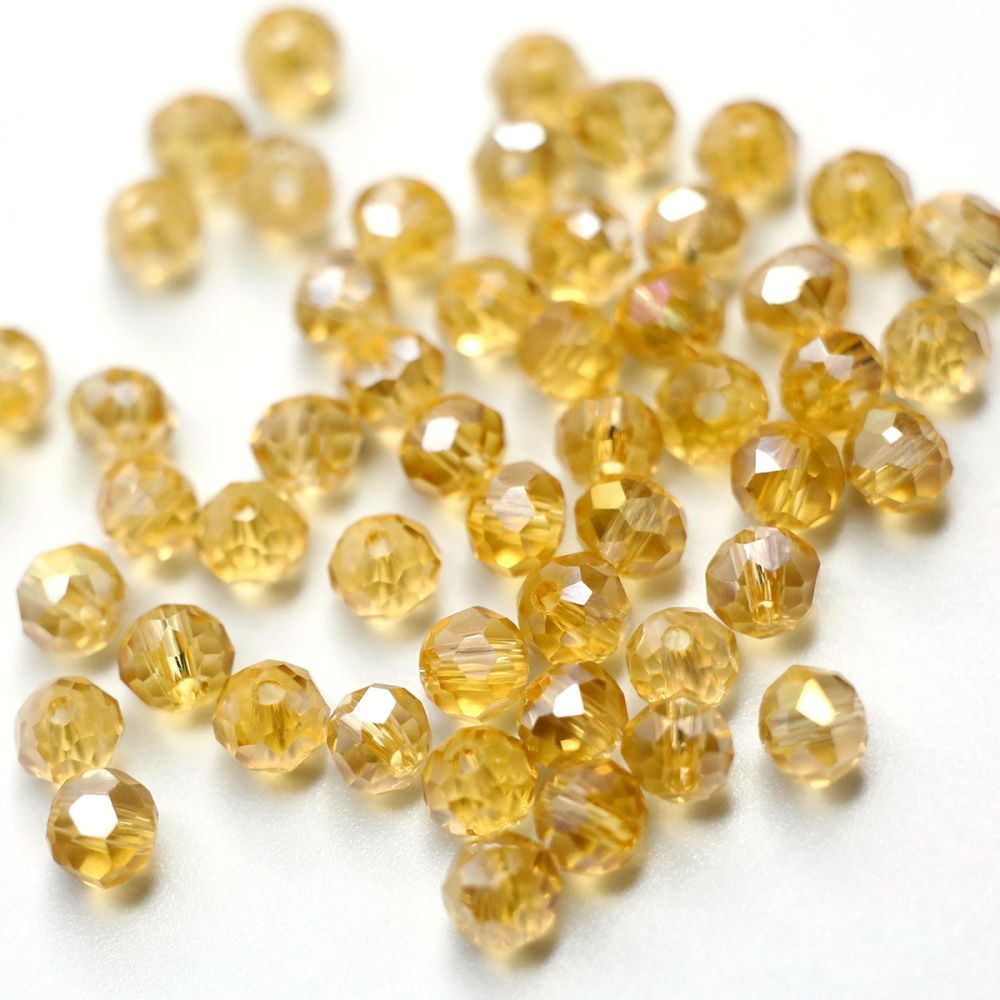 бусина, стекло абакус 4, граненая, цвет шампанское радужный, 4x3 мм (уп 50+/-10 шт)