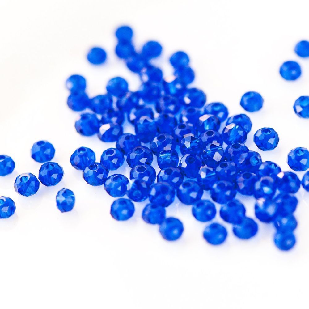 бусина, стекло абакус 2,5, граненая, цвет синий,  2.5x2 мм (уп 85+/-10 шт)