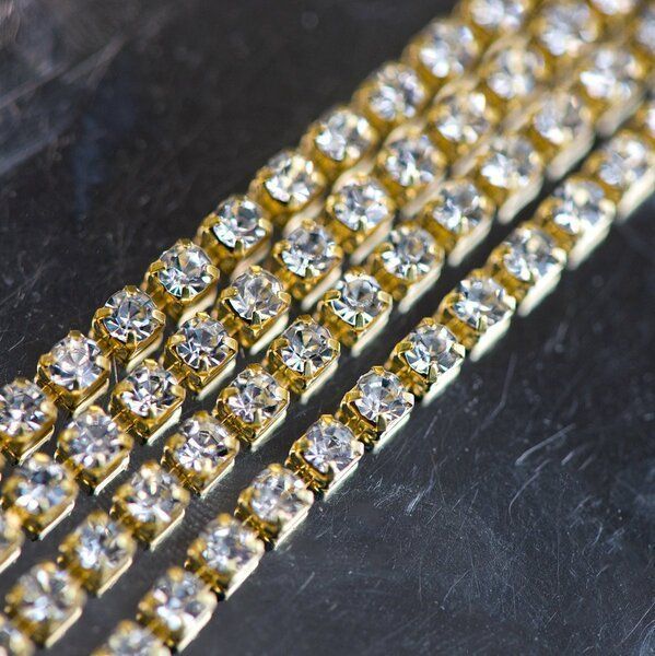 цепочка "стар", со стразами cristal, цвет золото, 3 мм, стразовая лента