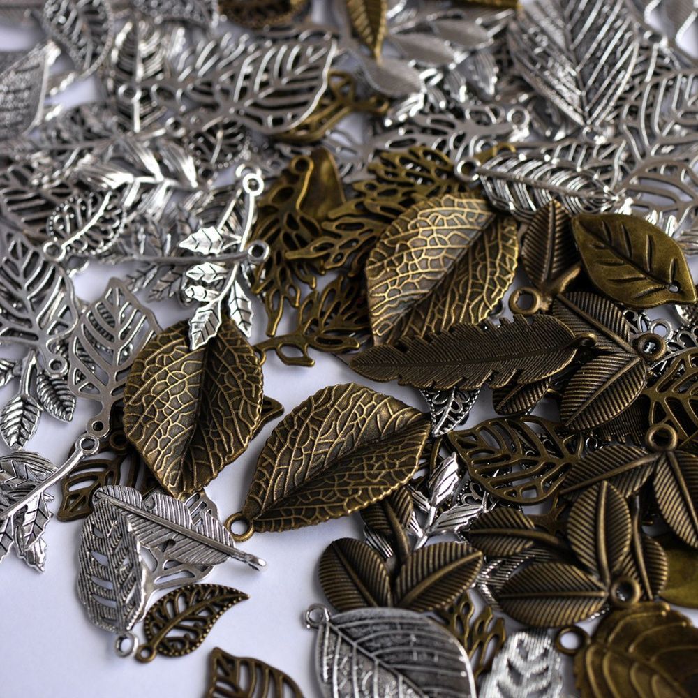 микс металлический из подвесок "листики", цветовой и размерный микс (уп 20 г)