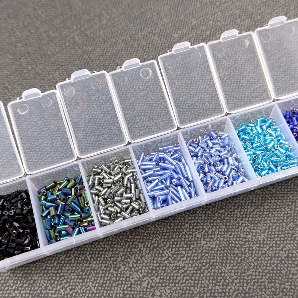 набор бисера стеклярус и рубка "голубой лед", 7 цветов