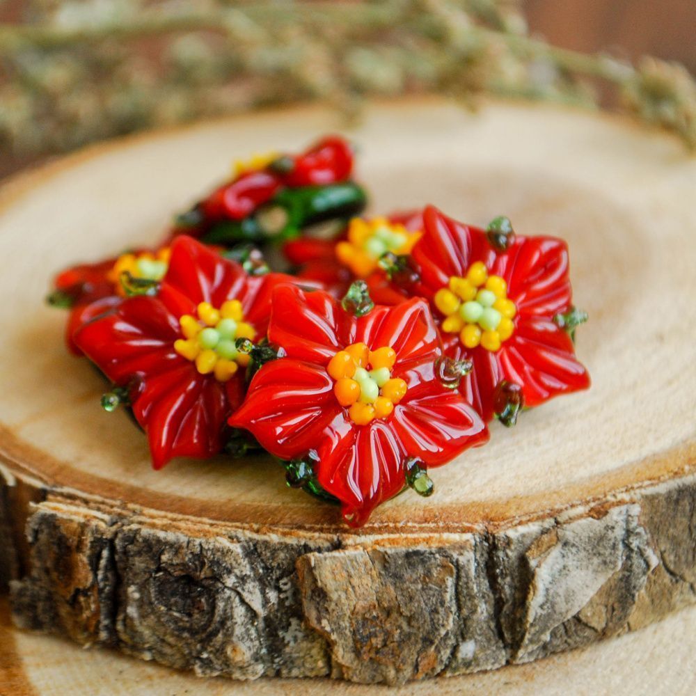 бусина, мурано "пуансеттия", фигурная,19х16 мм